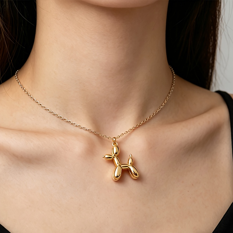 Stylish Cartoon Dog Pendant Necklace, 18K Golden Plated